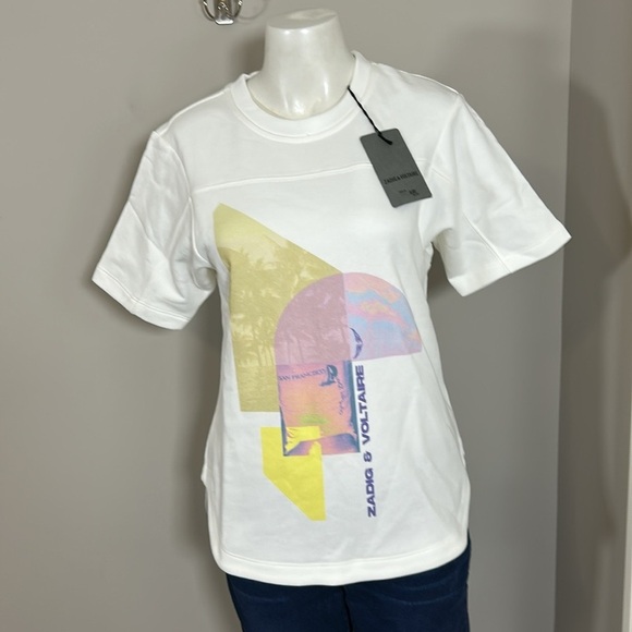 Zadig and Voltaire Bow Tshirt White short sleeve Terry Palmier print Top M NEW - Picture 6 of 13